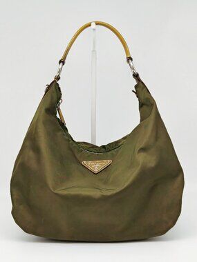Prada Nylon Hobo Shoulder Bag Brown Olive Y2K Vintage Logo